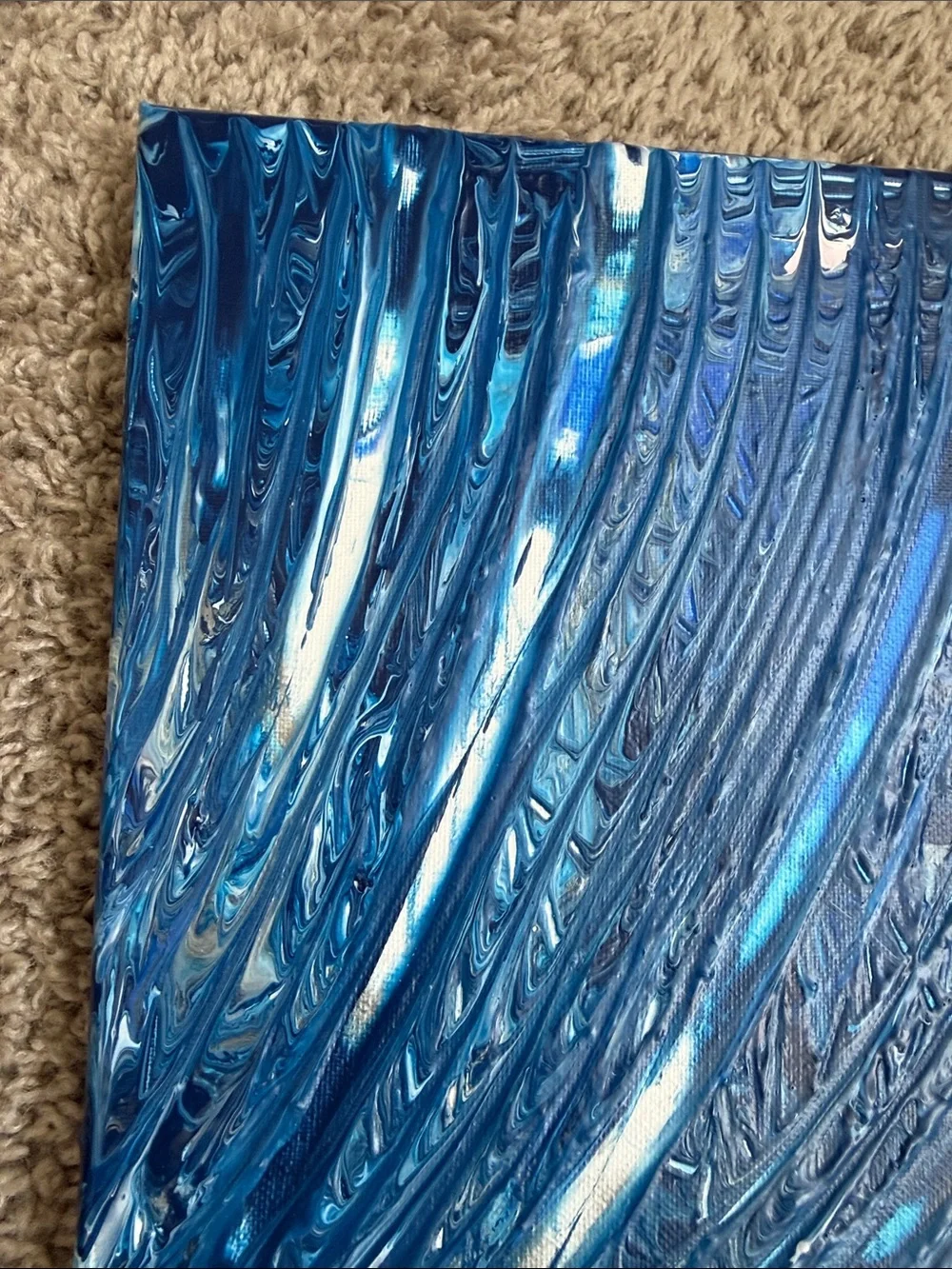 Navy White/Silver Accents Abstract Wave Canvas Art Handmade new art piece